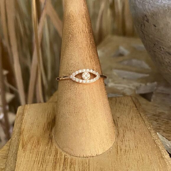 Evil Eye Rose Gold CZ Sterling Silver Ring - Picture 1 of 3